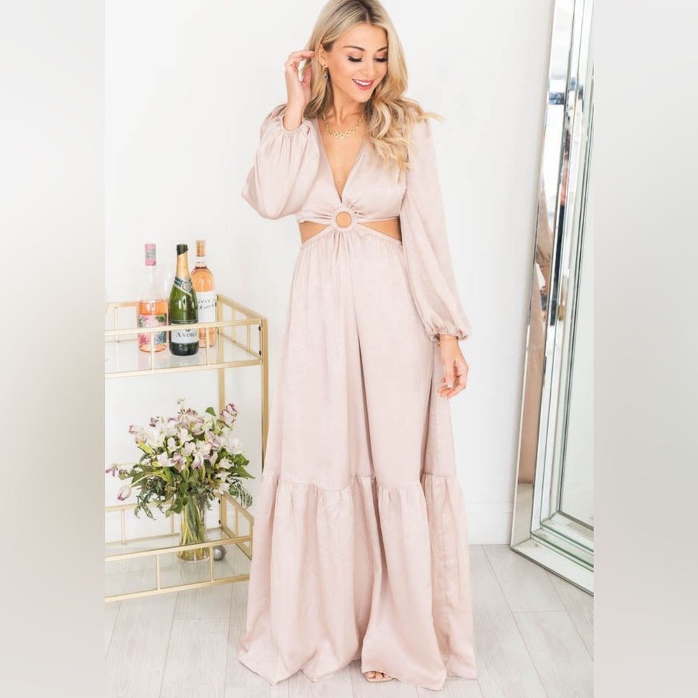 Long sleeve satin open side maxi dress sz sm